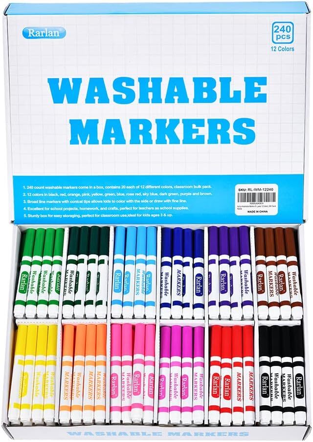Washable Bulk Markers 12 Colors 240 Count for Kids Art Projects-image