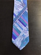 Rene Dulant Men’s Silk Blue And Purple Print Tie Paris EUC