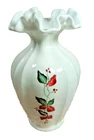 ☆Fenton☆ hand painted/Hand Signed VASE RUFFLED MILK GLASS CHRISTMAS FLORAL 7 5"~