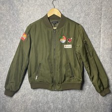 Kendall & Kylie Bomber Jacket Womens Small Green Satin Style Embroidered 'babe'