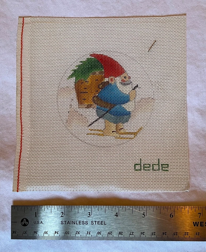 Christmas Elf on skis ornament Canvas Vintage by dede, new - Image 2 of 3