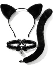 Black Cat Costume - Fluffy Cat Ears Headband Tail Collar Cute for Halloween A...