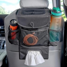 Car Seatback Organizer Hanging Car Trash Can With Tissue Holder Storage Pocket