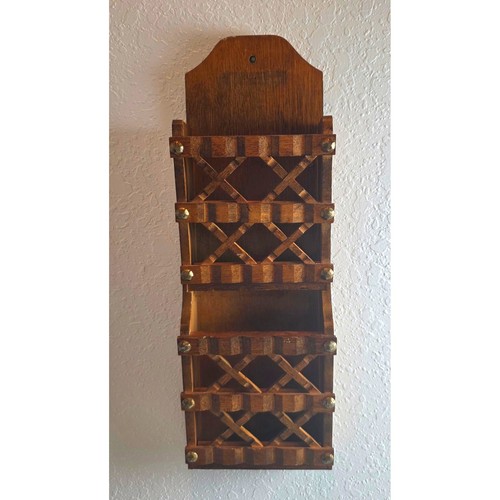 Vintage Wooden Wall Mount Mail Organizer 2 Tier Lattice Letter Sorter Brown