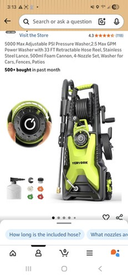 #ad 5000max Adjustable Psi Power Washer $106.50