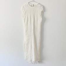 Zara ZW Collection 100% Linen Crinkle Gauze Tunic Maxi Dress Ecru Cream Medium M