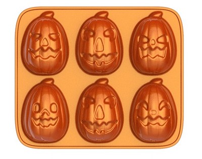 Pumpkin Cast Aluminum 6-Cavity Baking Pan Orange lridescent