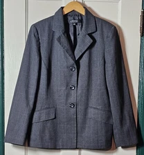VTG Kasper Blazer Jacket Women Size 14 Gray Plaid Button Pockets Office Career