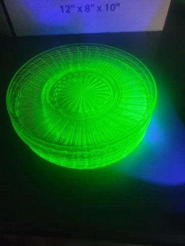 7-6.25  inch Green Depression Glass Uranium Glass Plate
