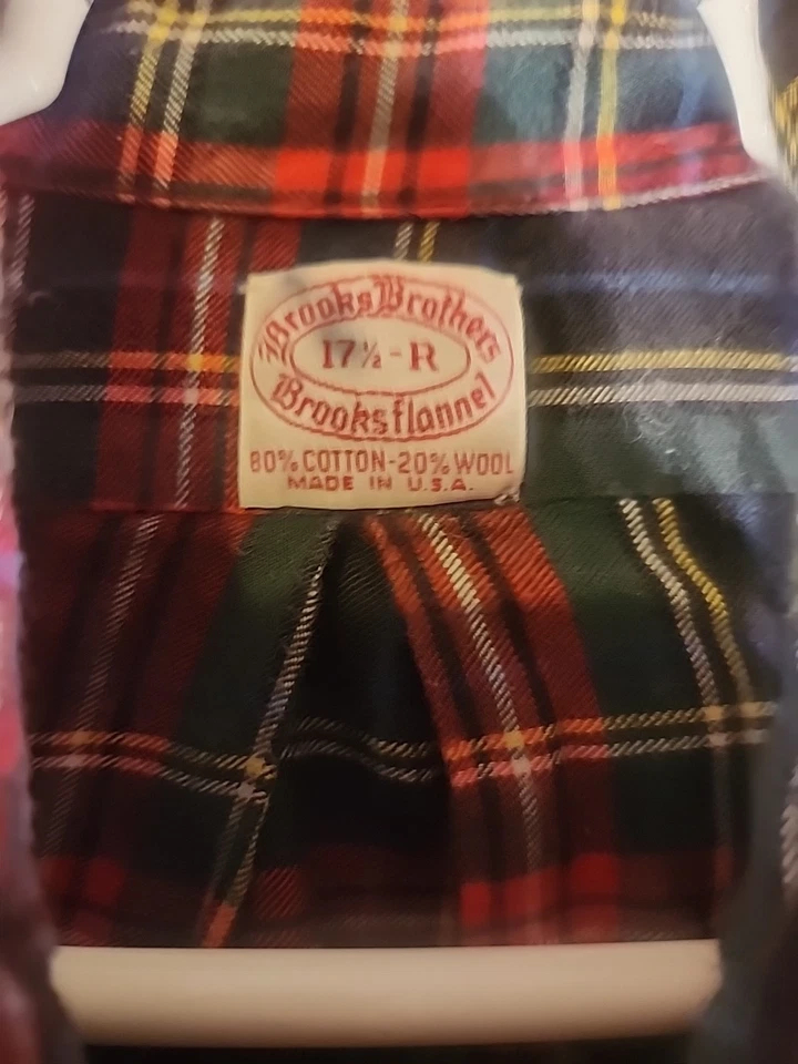 *USA* Brooks Brothers Vintage 17.5 - XL Red green plaid wool Blend flannel shirt - Image 3 of 4