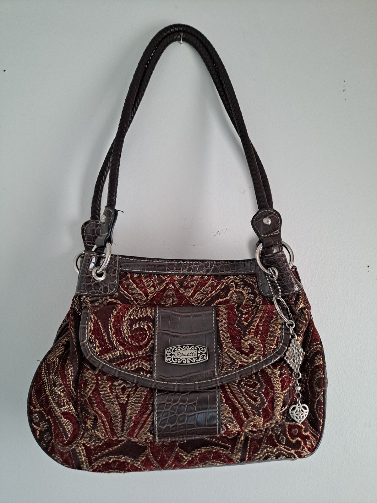 Rosetti Tapestry Print Shoulder Purse handbag Brown and Red