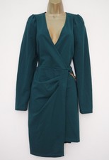 SHEIN TEAL GREEN FIX WRAP LONG SLEEVE GOLD CHAIN SIDE DRESS SIZE 1XL 18