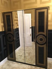 New Aida Versace Greek key Italian High Gloss Black & Gold 4 Door Wardrobe