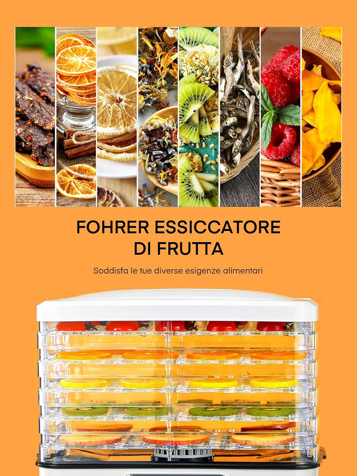 Essiccatore Alimentare Etnazon 5 Ripiani - Disidratatore Per Frutta, Verdura, Carne, Spezie, Con Termostato Regolabile 40-70°C
