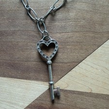 Tiffany  Co. 925 Sterling Silver Diamond Heart Key 2  Charm Pendant Necklace