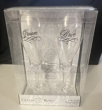 Lillian Rose Bride Groom Wedding Champagne Toasting Glasses Package 9.3 Oz