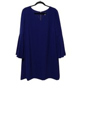 Tahari Arthur S. Levine Bell Sleeve Shift Dress Deep Royal Blue Size 16 Gold Zip