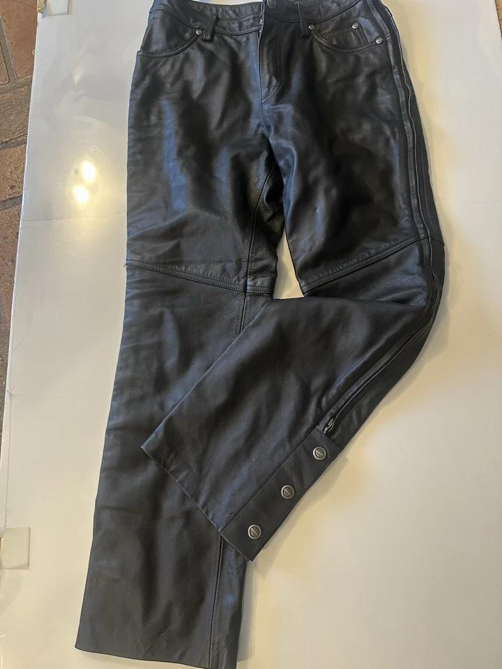 Leather Pants Harley Davidson Women’s Size 34/6 Black 5 Pocket 03402 - Image 3 of 4