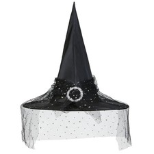 Witch Hat for Women, Halloween Wizard Hat with Veil for Cosplay