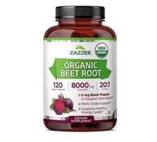 Zazzee USDA Organic Beet Root 8000 mg Strength 20:1 Extract, 120 Vegan Quick Rel