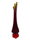 Vintage Viking Epic Column Ribbed Pedestal Swung Glass Bud Vase Ruby Amber Glow — photo 1