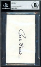 Jack Buck Beckett BAS Signed 3x5 Index Card Cardinals Autograph
