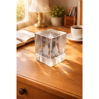 Vintage Crystal Image 3D Laser Etched Praying Hands Paperweight Religious