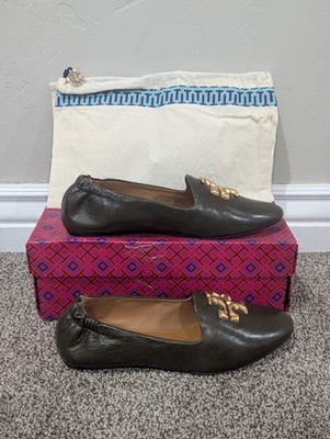 Size 7.5 Women's Tory Burch Eleanor Loafer Goat Leather Olive Green Flat Shoes