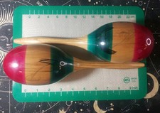 Set of 2 Full Size Beige/Red/Green Wood Maracas, Made in Mexico, Pre-Owned