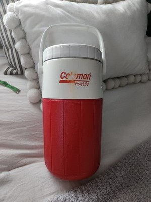 Vintage Coleman Polylite Water Jug Cooler Red Flip Spout Outdoor Work Beach Camp
