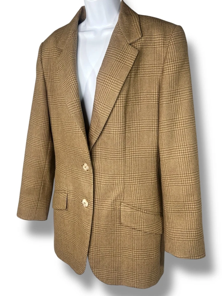 Blazer Vintage Country Shop Marrom tamanho 12 Lã Alpaca Xadrez Preppy Academia - Imagem 3 de 4