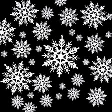 100 Pieces Christmas White Snowflake Ornaments Plastic Snowflakes Hanging Cra...
