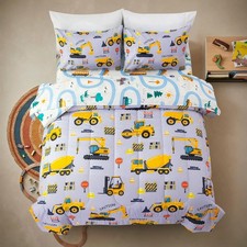 Construction Excavator Cars Full Bedding Set for Boys - 5 Piece Bed Sets with...