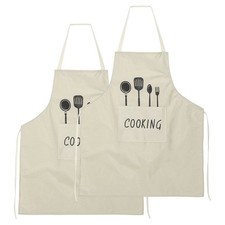 2pcs Bib Apron 72x65cm Unisex Cooking Aprons with 2 Pockets, Frost White