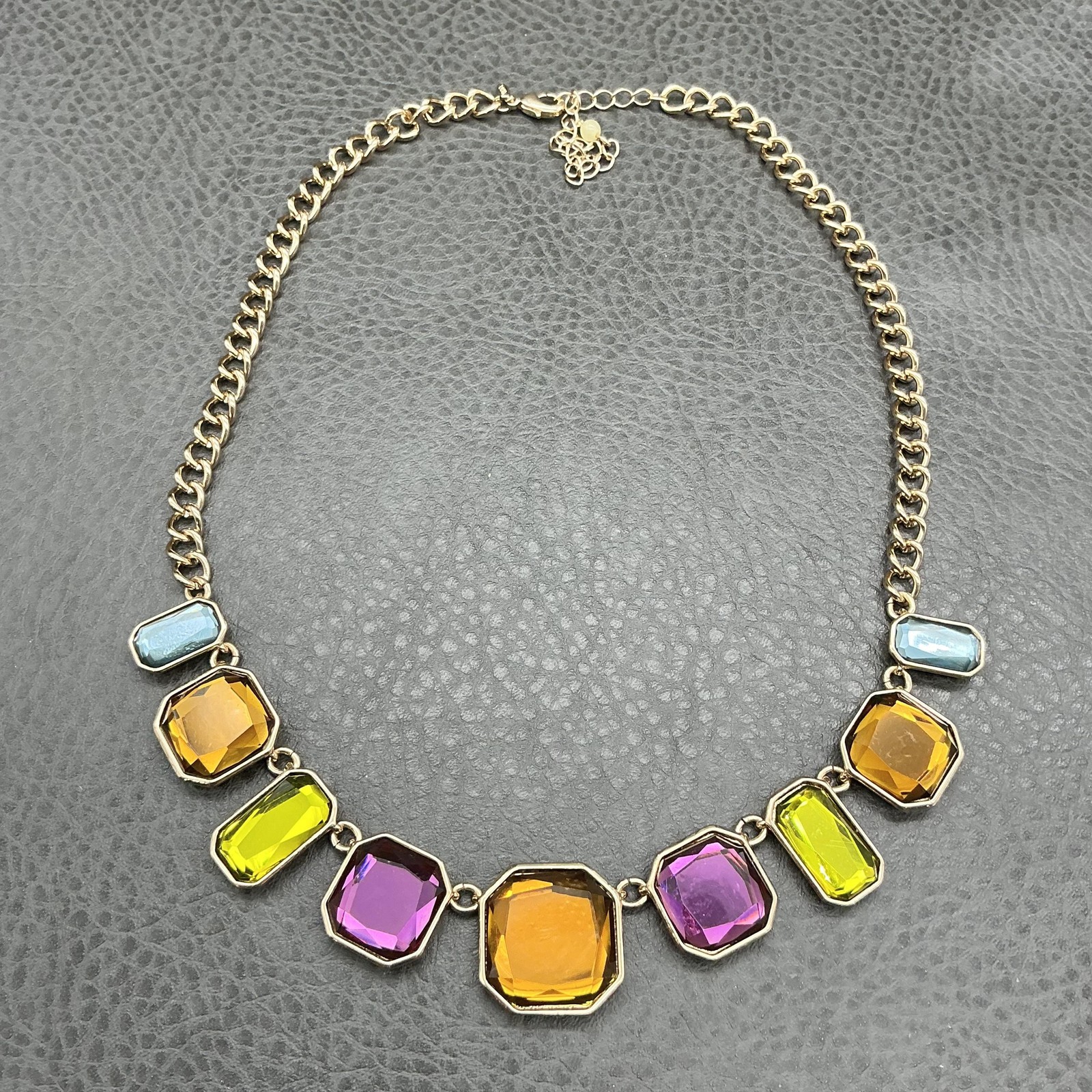 Statement Necklace Geometric Multicolor Faceted G… - image 1