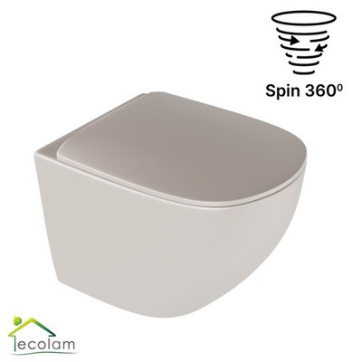 Luqa WC Schüssel 48 cm wandhängend spülrandlos 360° spin Spülsysten beige matt