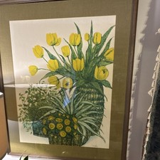 Ida Gell Signed Framed Botanical Print Yellow Flowers Art Portrait