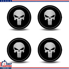 4pcs 2.2 Skull Metal Wheel Center Cap Stickers Emblem Decal Rim Covecolor Black