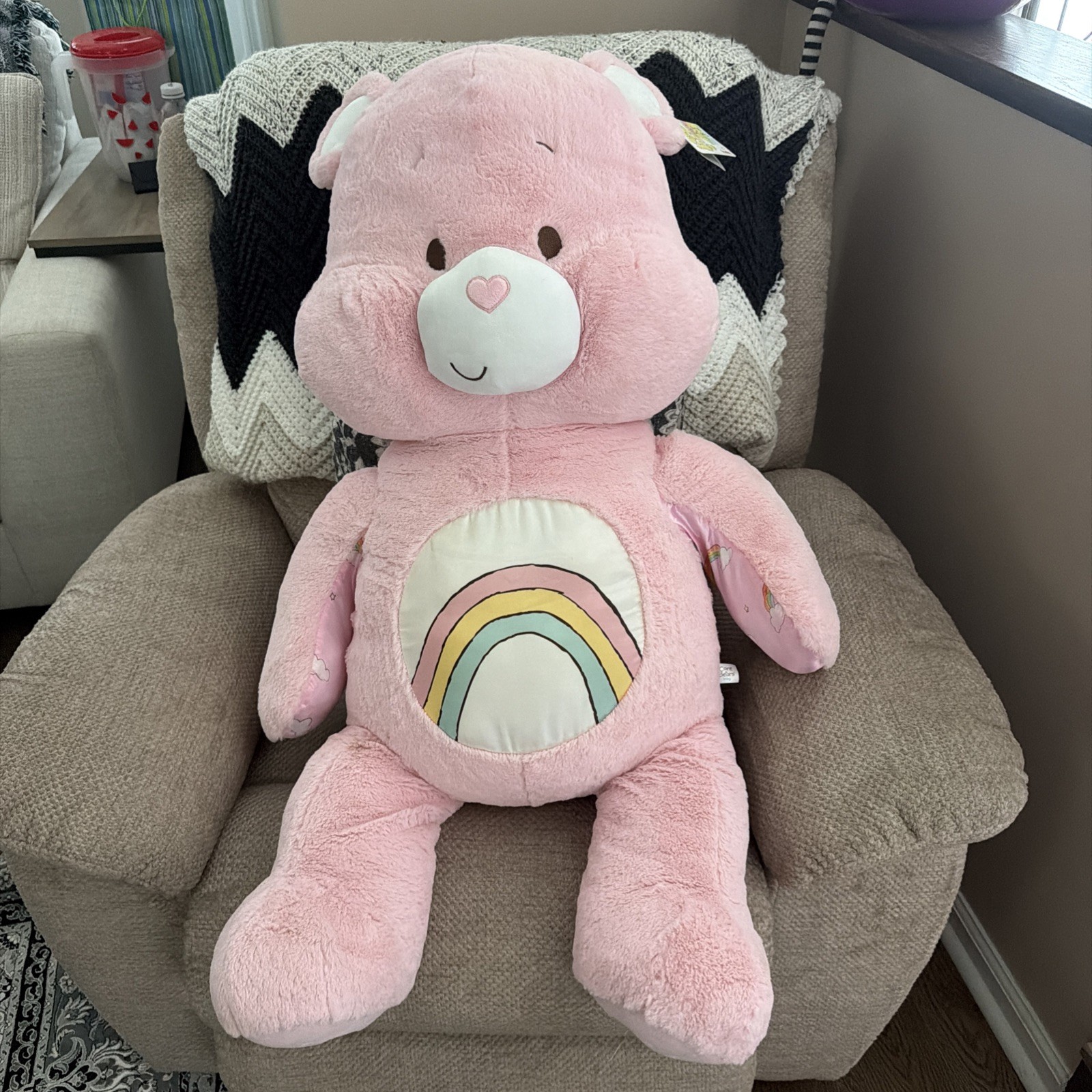 Giant 36" Care Bears Baby Cheer Bear Plush Fun Rainbow Belly 2018 Vintage NWT