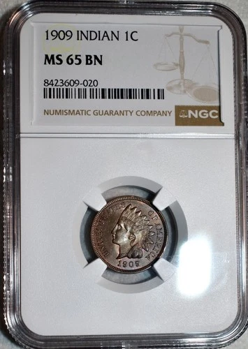 NGC MS-65 BN 1909 Indian Head Cent, Razor-Sharp, Frosty specimen.