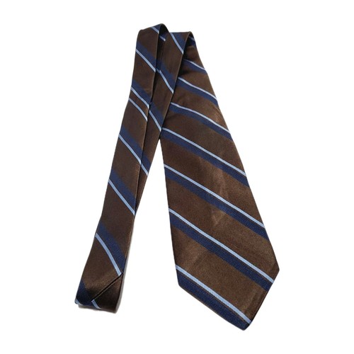 Brooks Brothers Brown & Blue Stripe Men's Designer Silk Neck Tie Jacquard - Picture 4 of 5