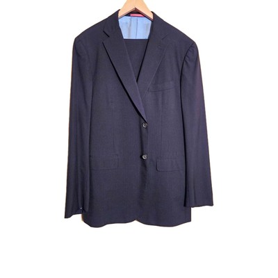 ISAIA Napoli 2-pc Suit Navy Blue Sz 56 Multi Pin Stripe Wool Made in Italy