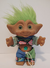 VTG Large 7" Posable Ace Novelty Treasure Troll Doll Green Hair Circle Wishstone