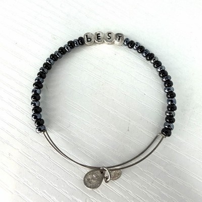 Alex and Ani BEST Beaded Bracelet Silver Tone Black Beads Costume Jewelry