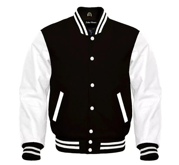 Varsity Letterman Baseball jacket Black Body Wool-Leather Sleeve Baseball Jacket