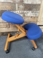 Ergonomic Kneeling chair.  Wood with blue fabric