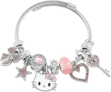 Hello Kitty Charm Fashion Jewelry Bracelet Adjustable Stainless Steel Bangle New