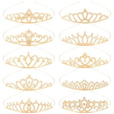 10Pcs Tiaras for Women Sparkling Rhinestone Princess Tiara Headband Gold