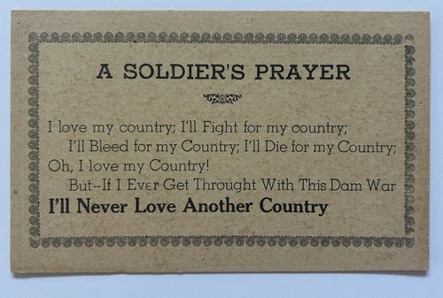 A Soldier’s Prayer Patriotic Postcard Vintage WWI WW2 Era Military Humor