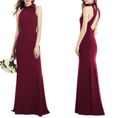 NEW 6827 AFTER SIX Cabernet BRIDESMAID Bow Neck CREPE Cut-Out Back GOWN 8